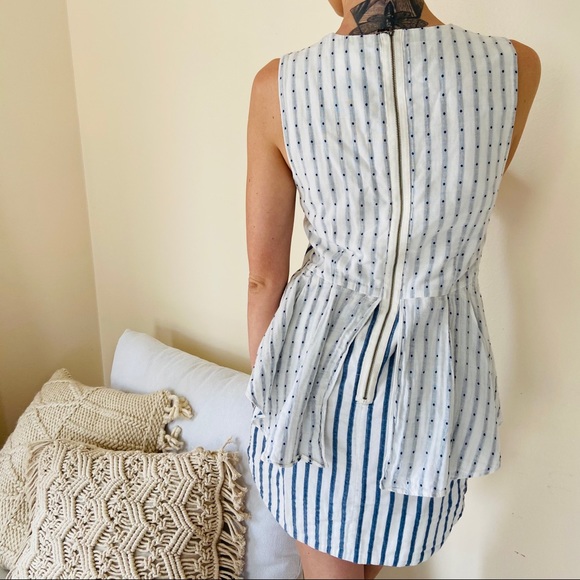 BCBG 100% Cotton Striped V-neck ruffle mini dress - Picture 3 of 11